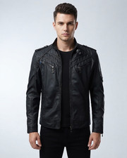 Men's Black Real Leather Jacket Genuine Sheepskin Biker Casual Motorcycle Coat