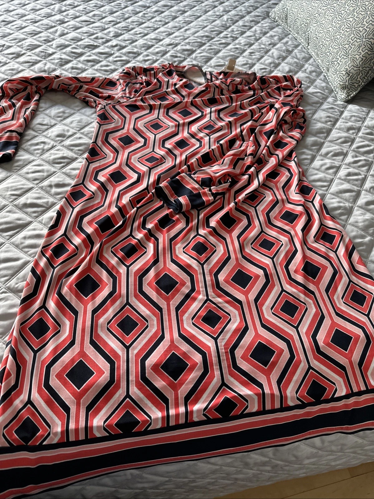 Michael Kors mini abito grafico grande corallo blu navy bianco e rosa