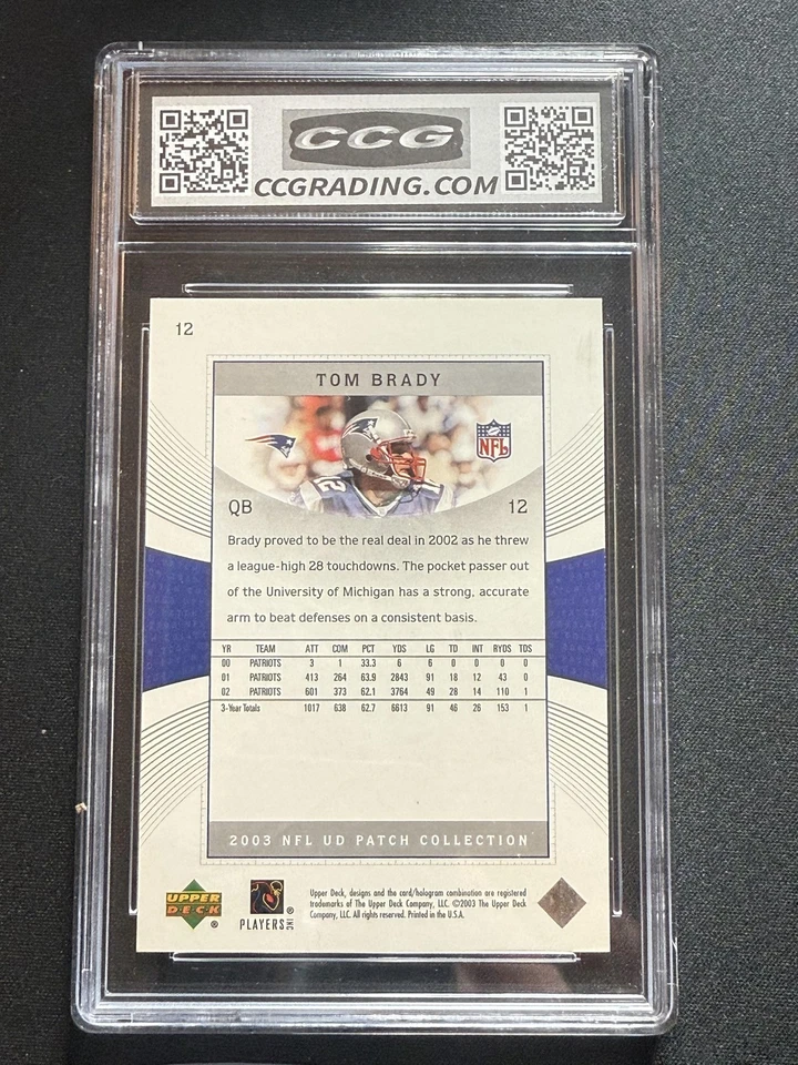 Tom Brady 2003 Upper Deck Patch Collection 12 CCG 10 RC - Image 2 of 2