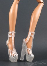 Clear Glitter Tall Shoes Fits G1 G2 Monster High & Ever After High Dolls