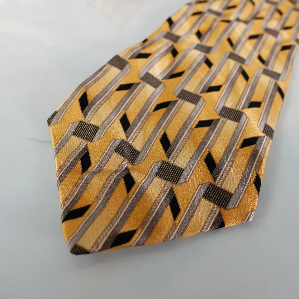 GEORGE MACHADO Corbata Cuello Para Hombres Oro Amarillo Seda Traje Tejido Art Deco Claro AMPLIO Foto 4 de 4