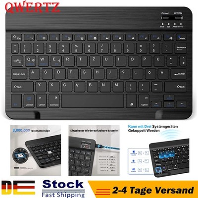 DE Wireless Bluetooth Keyboard Tastatur kabellos für Handy Tablet QWERTZ Layout