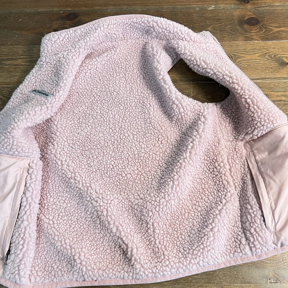 Chaleco acolchado reversible Columbia Girls talla 8 capa polar rosa Foto 2 de 4