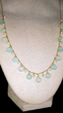 14k Gold Necklace JewelMak Romantic Pearls Chalcedony Statement Jewelry 