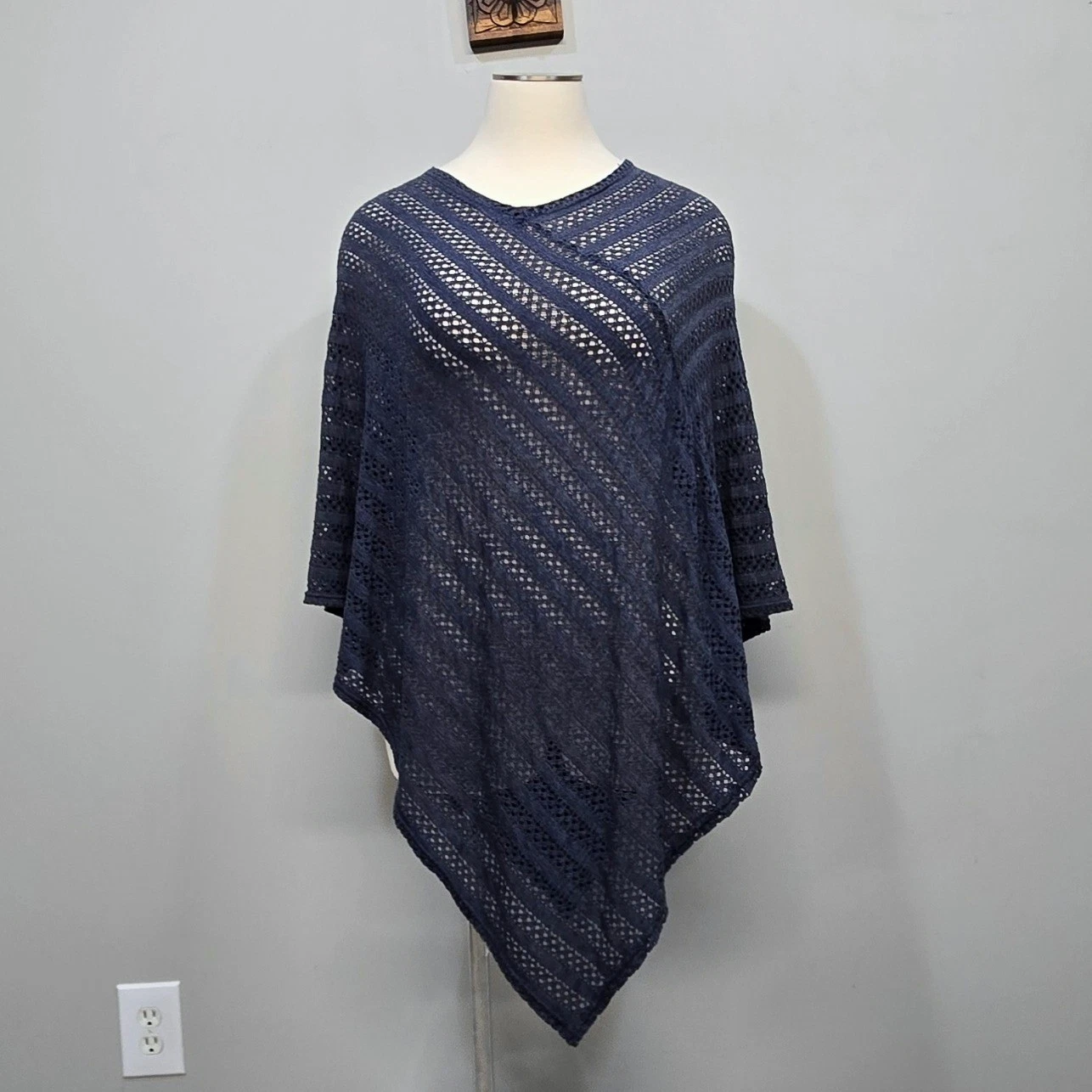 Soft Surroundings Poncho Sweater One Size Dusty Blue Open Knit Boho Asymmetrical