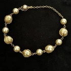 Vintage Gold Tone Faux Pearl Bracelet Beaded Link Chain Retro Costume Jewelry