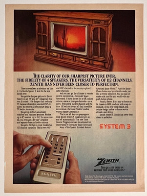Zenith System 3 Color TV Computer Space Command Vintage Print Ad 1978