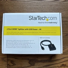 StarTech 4K HDMI Splitter 1x2 Box ST122HD4KU Open Box w/ Cables – New Condition
