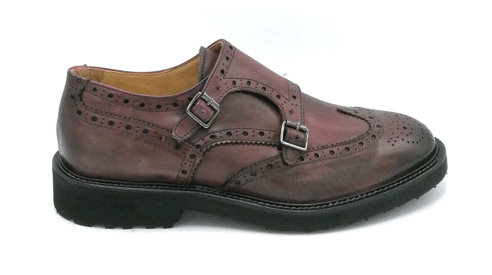 Exton 9051 Zapato De Piel Burdeos Con Bordado Y Hebillas Suela De Goma