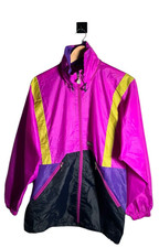 Vtg K.way Rain Jacket Womens Size L Pink Full Zip Hooded Waterproof Windbreaker