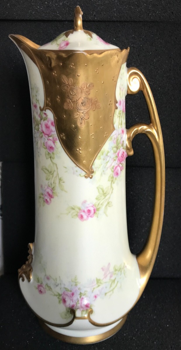  Limoges 花瓶 卵型 花柄　高さ約13.5cm Limoges France Elite Works S M, pink flowers with gold trim, 12