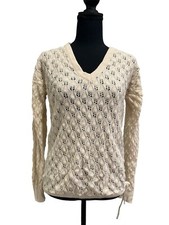 Vintage Beldoch Popper Cream Women  s Knit Sweater Size Small