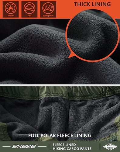 Men's Fleece Lined Hiking Pants Waterproof Insulated Ski Pockets Cargo - Picture 5 of 5