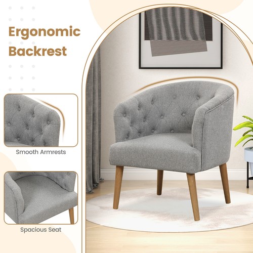 Upholstered Accent Chair Comfy Club Armchair Single Sofa w/ Rubber Wood Legs - Picture 8 of 8