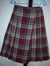 VINTAGE PLAID WOOL BLEND PLEATED Wrap Around SKIRT - BOBBIE BROOKS SIZE 7/8