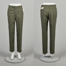 Small 1960s Deadstock Pants Slacks Trousers Olive Green Stripe Texture Pants