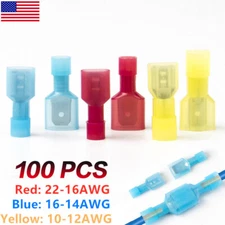 100PCS Male & Female Insulated Wire Spade Terminal Crimp Connector 10-22 Gauge