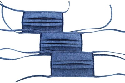 Adjustable Cotton Blend Face Cover 3-Pack, Blue,80% Poly- 20% Cotton 3.75''×6.75''