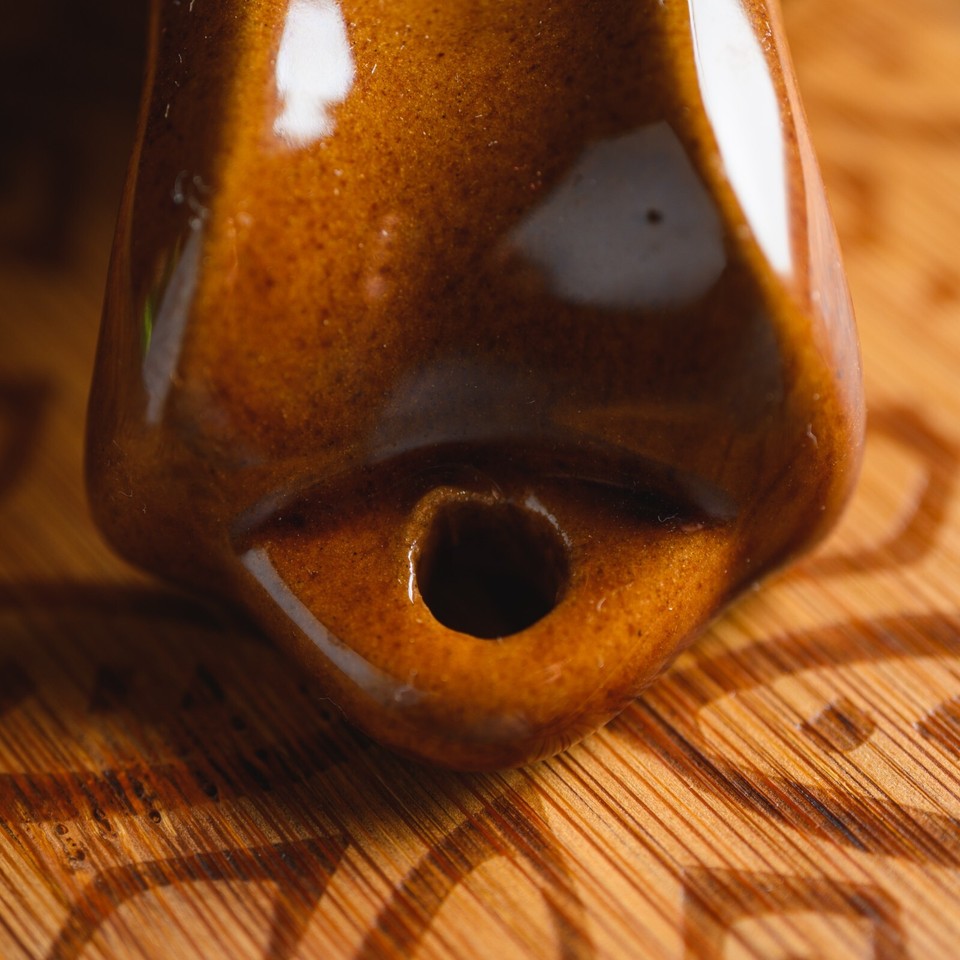 Frankoma Pottery Glossy Brown Spoon Rest 4Y with hole for hanging MCM