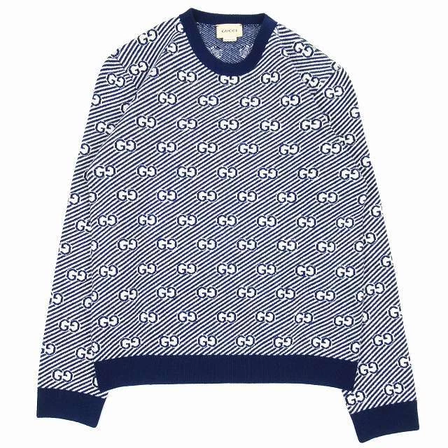 GUCCI GG Monogram Striped Logo Knit Sweater Crew Nick Wool Jacquard Tops XS Kids