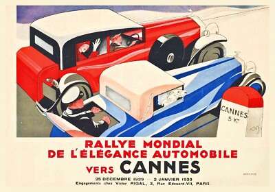 RALLYE AUTO EléGANCE CANNES 1929 Rghl - POSTER HQ 50x70cm eines VINTAGE POSTERS