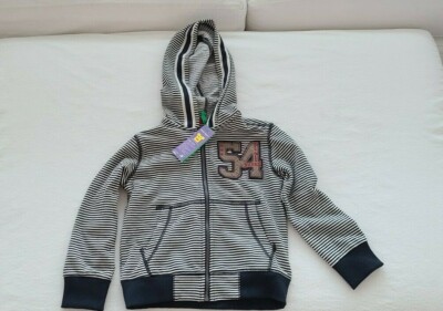 New Benetton kids boys' size 4-5 years XS blue striped hooded zip sweatshirt