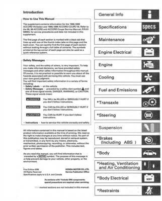 1998-1999 Honda Accord V6 Engine Factory Shop Service Manual | eBay
