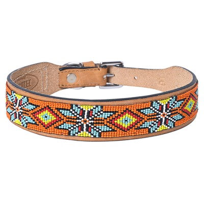 35HS Hilason Western Style Heavy Duty Beaded American Leather Pet Dog Collar