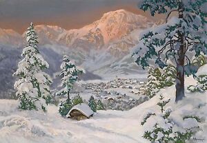 Quadro Falso D Autore Arnegger Alois Paesaggio Alpino Inverno Neve Dipinto Mano Ebay