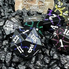 Sage's Warp Stones Matte Black Galaxy Metal Polyhedral Dice Set | Dnd RPG