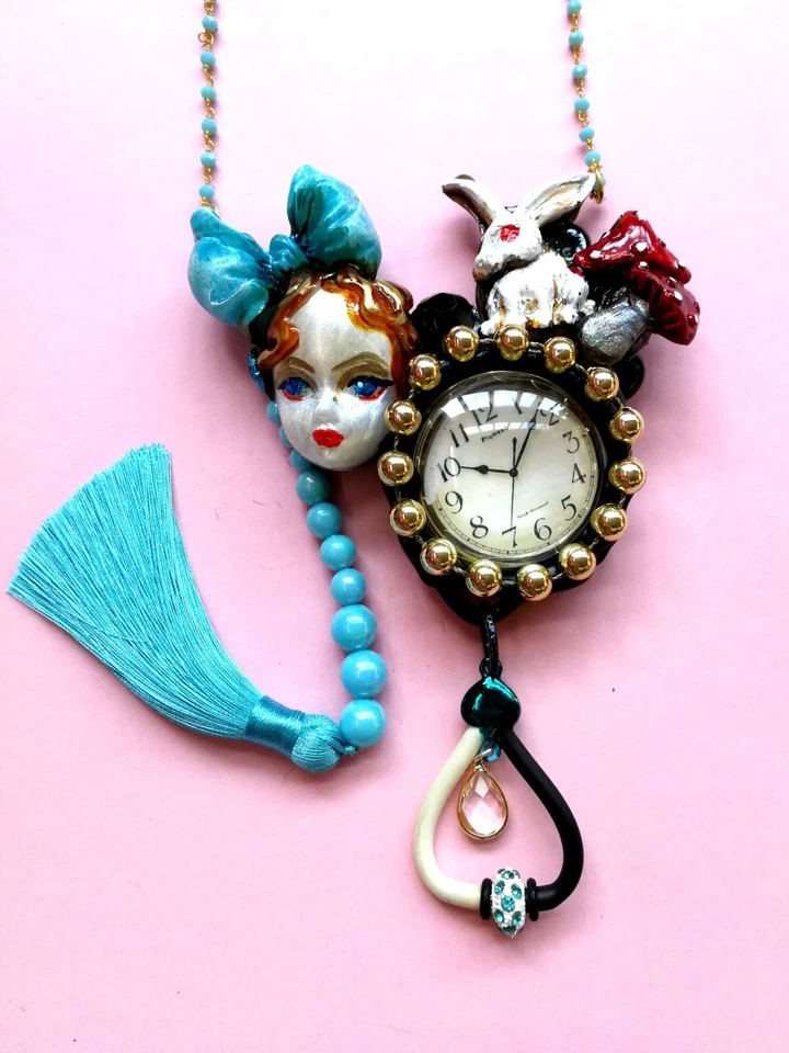 Gioielli Art Deco Collana Bigiotteria Alice nel Paese delle Meraviglie Coniglio - Immagine 4 di 4