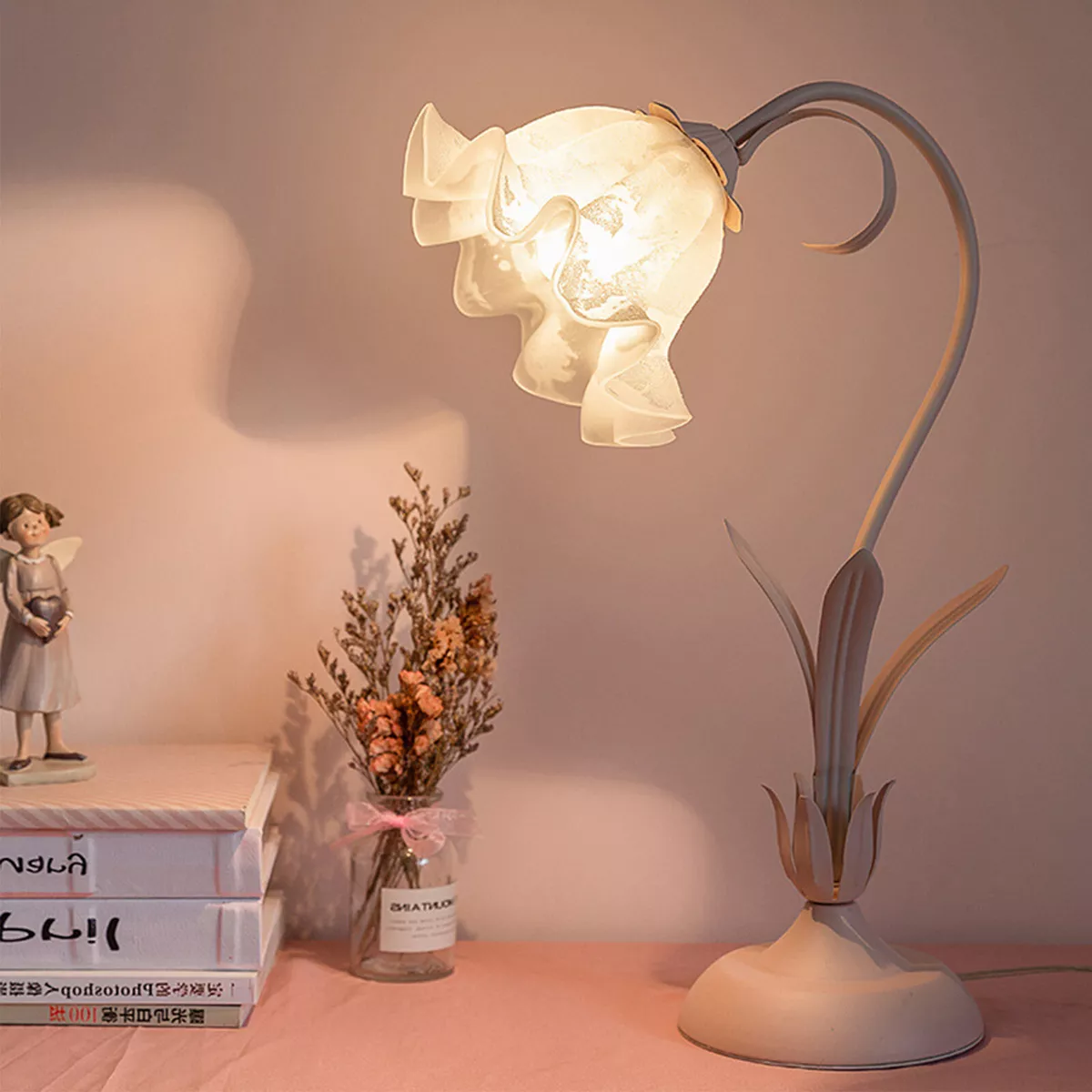 Bedside Lamp Table LED Light Lily Flower Shaped Bedroom Lighting