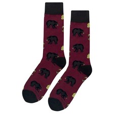 NWT Black Bear Dress Socks Novelty Men 8-12 Maroon Crazy Fun Sockfly