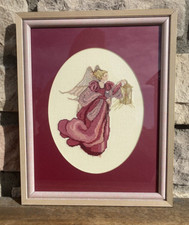 Victorian Pink Angel Cross Stitch Matted and Framed Art Needlework