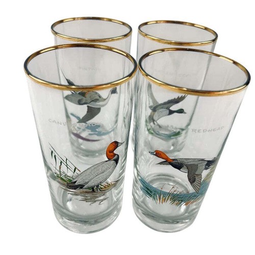 Juego de 4 gafas Highball Ned Smith Game Bird borde dorado firmadas - Imagen 3 de 10