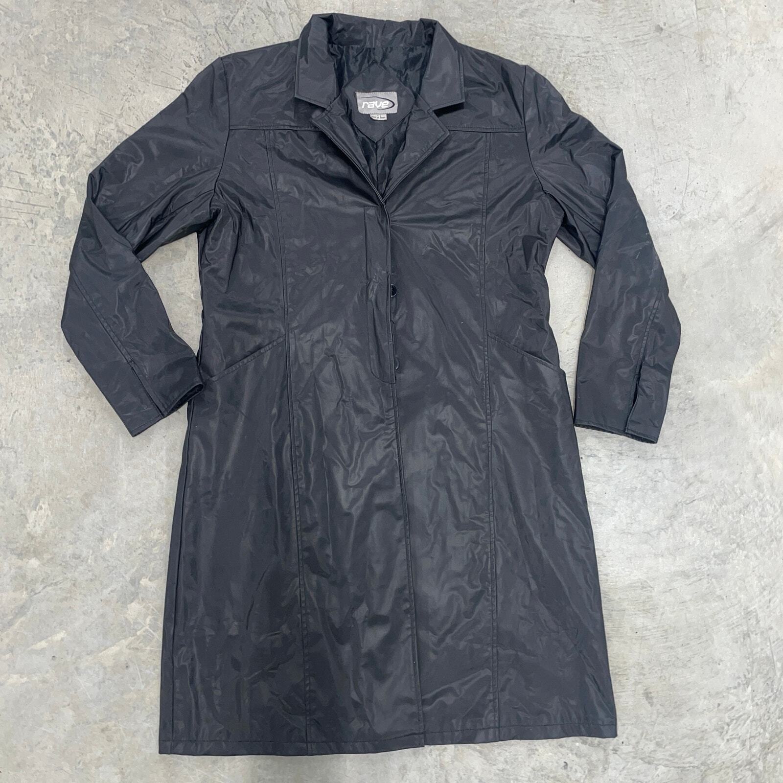 Rave Trench Coat Y2k Vintage Synthetic Windbreaker SZ L double lined Waxed-image
