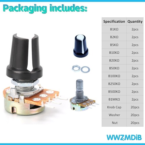 80Pcs Potentiometer Kit with Knobs B1K 2K 5K 10K 20K 50K 100K 250K 500K 1M Ohm P - Picture 3 of 3