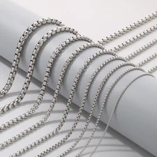 Stainless Steel Chain Necklace 16-36" Smooth Box Rope Silver 2/3/4/5/6/7mm N69