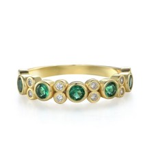 18 Carat Gold Vermeil 925 Sterling Silver Emerald &  White Sapphire Bubble Ring