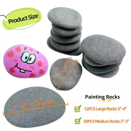 42 Pcs Smooth DIY Painting Rocks 2.0"-4.0" Flat Medium & Large for Crafts Art... - Picture 2 of 6