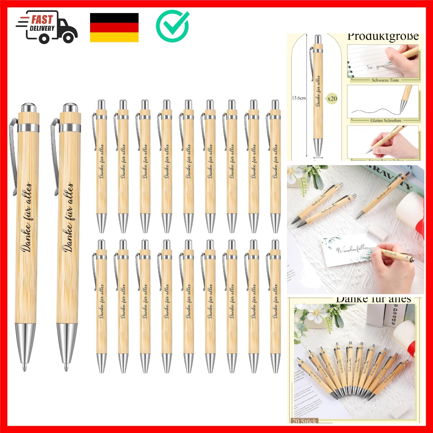 20 Stück Dankeschön Kugelschreiber Geschenke Holz Kugelschreiber mit Spruch D...