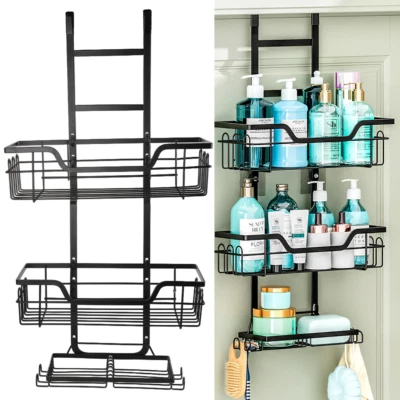 Over Door Shower Shelf 3 Tier Hanging Shower Caddy Bathroom Storage Rack UK