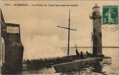 Old postcard AK Saint Brieuc Le Phare du Legue by large tide FRANCE (1137063)