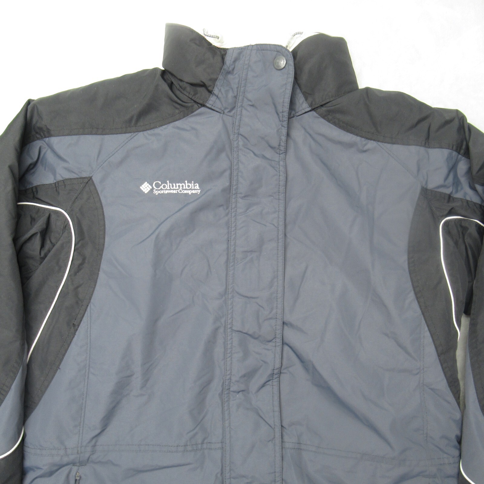 Columbia Jacket Womens Large Blue Colorblock Insulated Snap Zip Parka Winter Ski