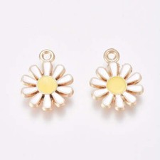 Cute White, Orange, Red, Pink, Daisy Flower Enamel Charm 15mm x 11mm 