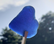 PURE BEACH SEA GLASS SURF TUMBLED DARK BLUE NAVY OCEAN FROSTED PENDANT RARE T1