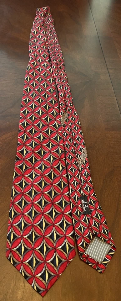 J.Z Richards Red Black Gold Hand Made 100% Silk Men’s Neck Tie Made In USA Long - Image 3 of 4