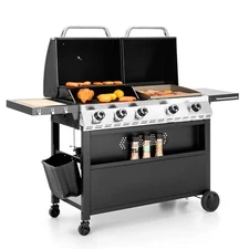 Outdoor BBQ Grill Propane Gas Griddle Dual Grill With Flat Top Griddle,696 SQ.IN