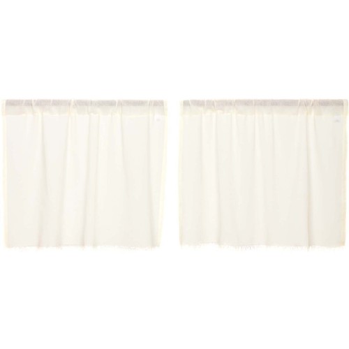 Tobacco Cloth Antique White Tier Fringed Set 24" Gauzy Sheer Country Primitive - Picture 4 of 5