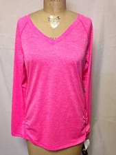 Ideology V-Neck Long Sleeve Essential Tee Molten Pink 75809H250  NWT